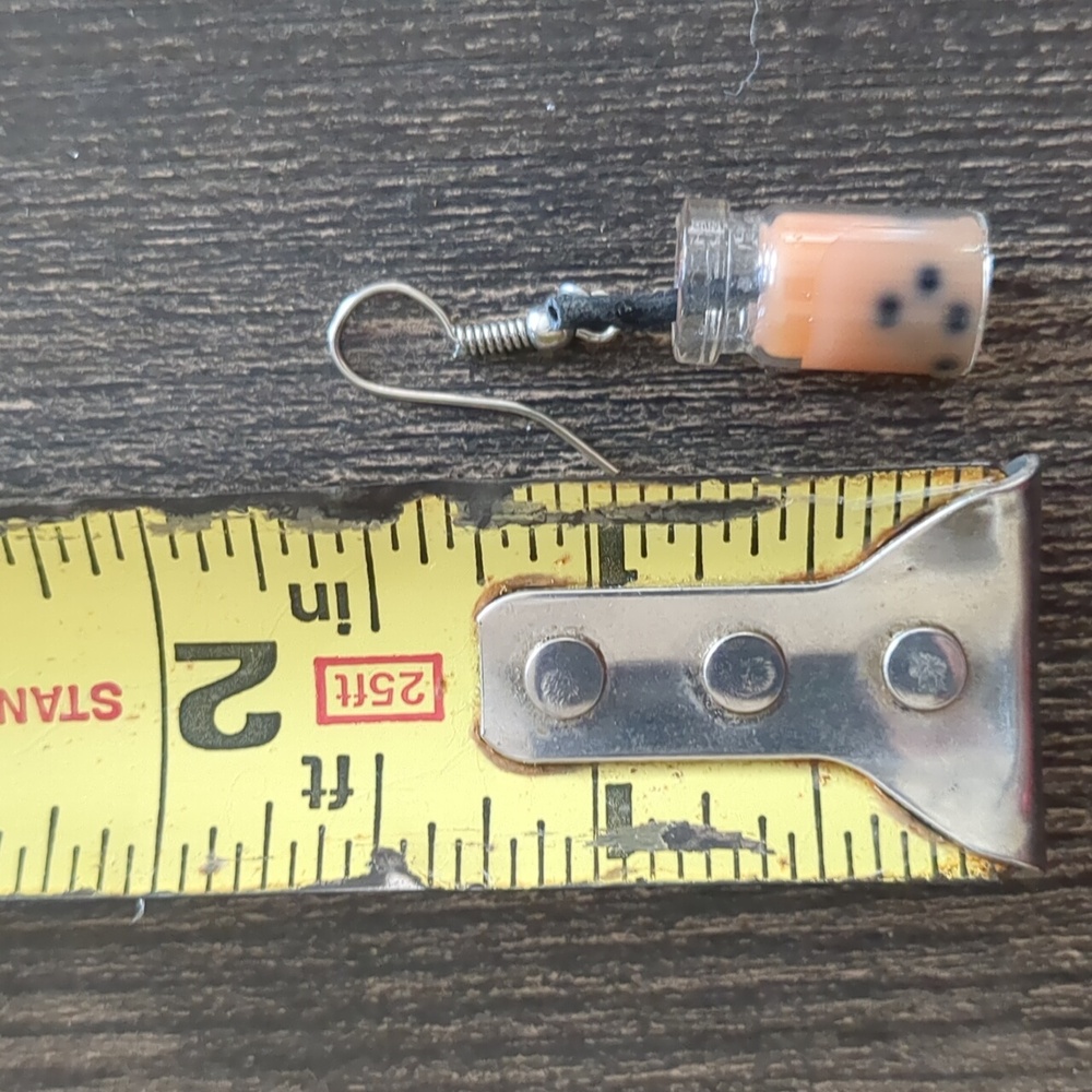 Peach Boba Tea Drop Earrings - Picture 4 of 4